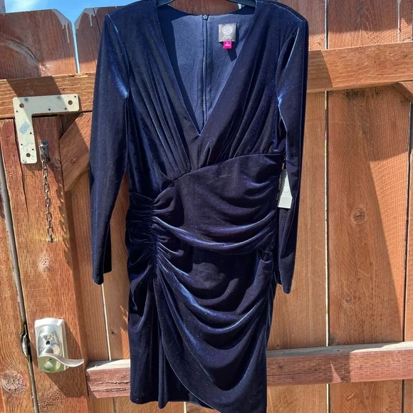 Vince Camuto | Dresses | Vince Camuto Blue Ruched Wrap Dress | Poshmark